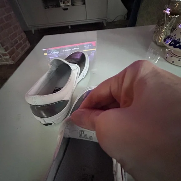 Vans Silver Slip-On Shoes EUC White with Iridescent Shiny Top and Fabulous Fit - Picture 7 of 13